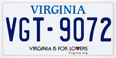 VA license plate VGT9072