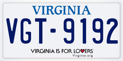 VA license plate VGT9192
