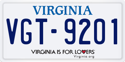 VA license plate VGT9201