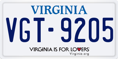 VA license plate VGT9205