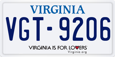 VA license plate VGT9206