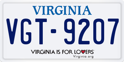 VA license plate VGT9207