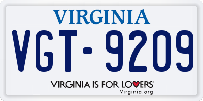 VA license plate VGT9209