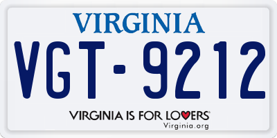 VA license plate VGT9212