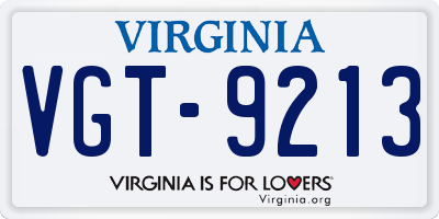 VA license plate VGT9213