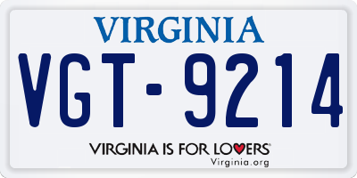 VA license plate VGT9214