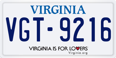 VA license plate VGT9216