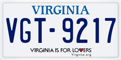 VA license plate VGT9217