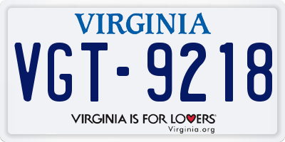 VA license plate VGT9218