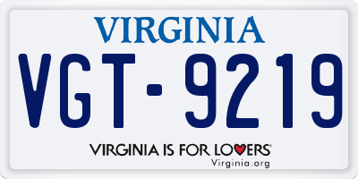 VA license plate VGT9219