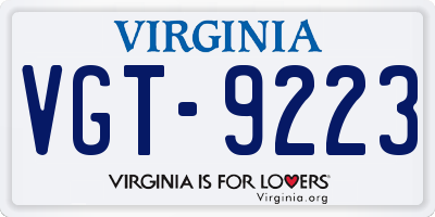 VA license plate VGT9223