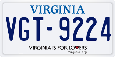 VA license plate VGT9224