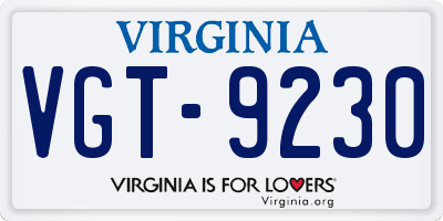 VA license plate VGT9230