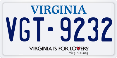 VA license plate VGT9232