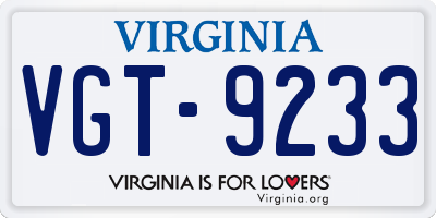 VA license plate VGT9233