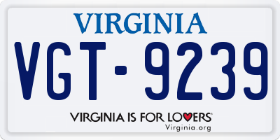 VA license plate VGT9239