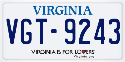 VA license plate VGT9243