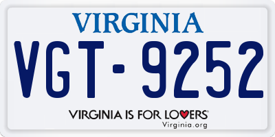 VA license plate VGT9252