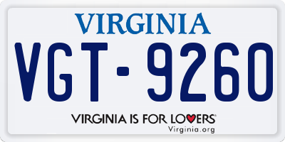 VA license plate VGT9260