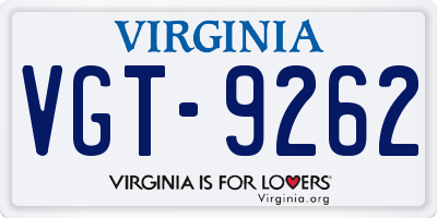 VA license plate VGT9262