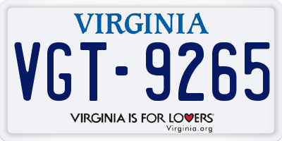 VA license plate VGT9265