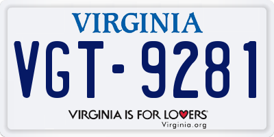 VA license plate VGT9281