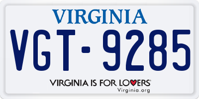 VA license plate VGT9285