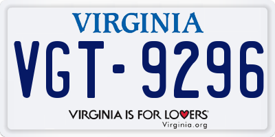 VA license plate VGT9296