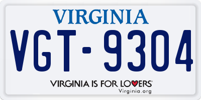 VA license plate VGT9304