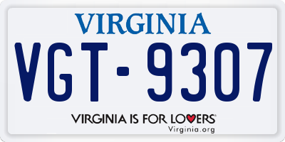 VA license plate VGT9307