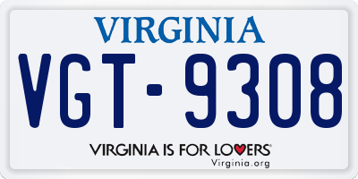 VA license plate VGT9308