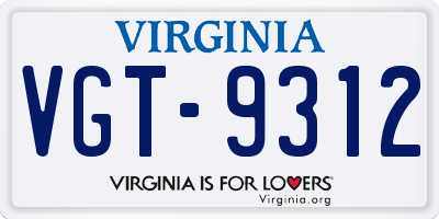 VA license plate VGT9312