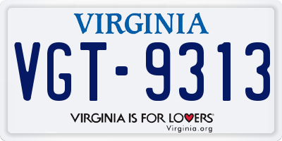VA license plate VGT9313