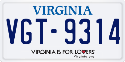 VA license plate VGT9314