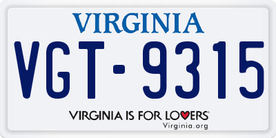 VA license plate VGT9315
