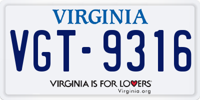 VA license plate VGT9316