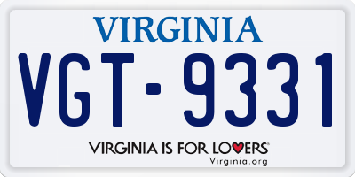 VA license plate VGT9331