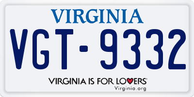 VA license plate VGT9332