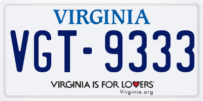 VA license plate VGT9333