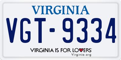 VA license plate VGT9334