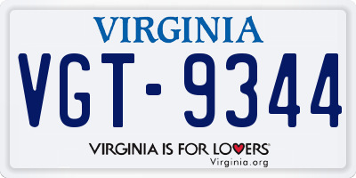 VA license plate VGT9344