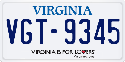 VA license plate VGT9345