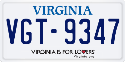 VA license plate VGT9347