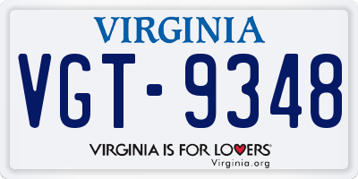 VA license plate VGT9348
