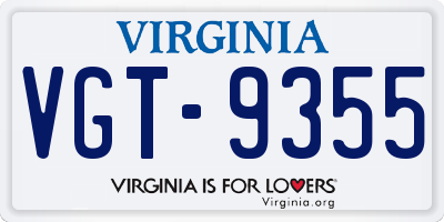 VA license plate VGT9355