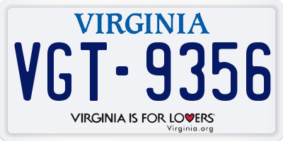 VA license plate VGT9356