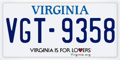 VA license plate VGT9358