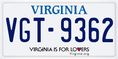 VA license plate VGT9362