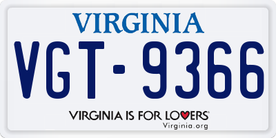 VA license plate VGT9366