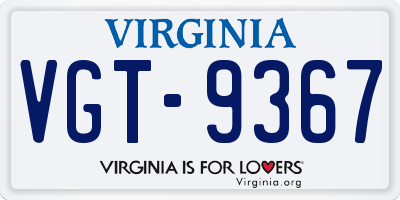 VA license plate VGT9367